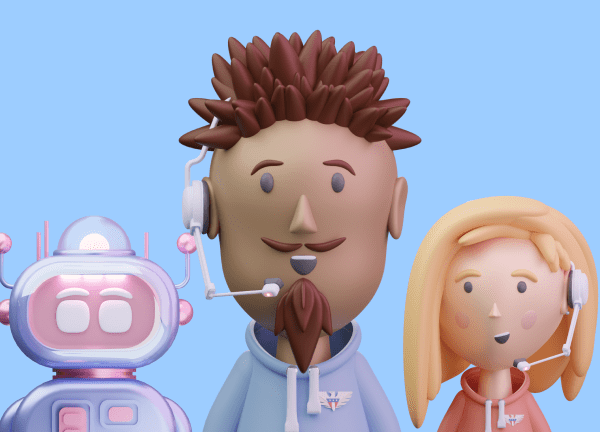 Best Customer Service in Wireless, Backed by Customers and the Numbers isometric 3d illustration of customer support specialists and artificial AI