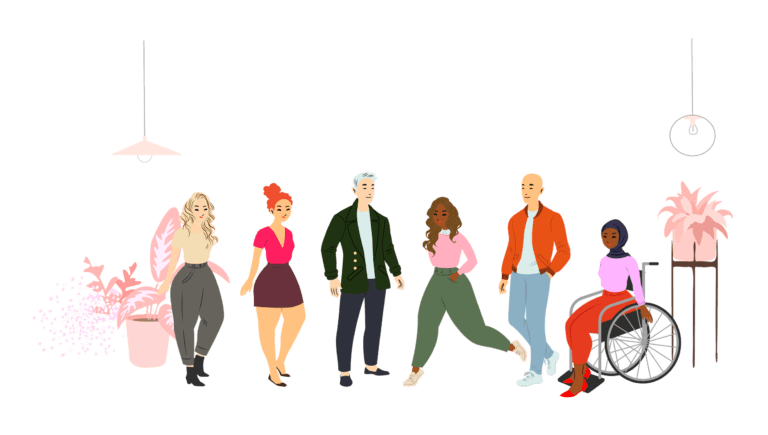5 people standing and one person on wheelchair