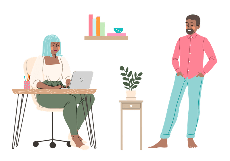 One Size doesn’t fit all: US Mobile's flexible business cell phone plans 2 colleagues talking while one is working on laptop