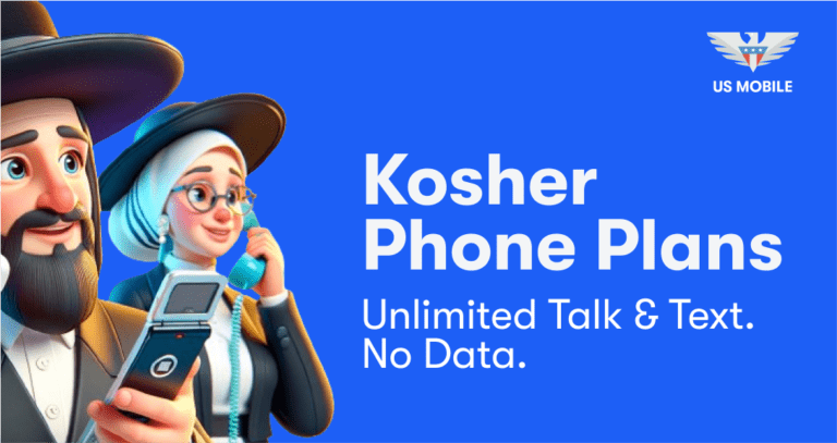 3D Orthodox Jewish man talking on a flip cellphone, with an Orthodox Jewish woman wearing a mitpachat in the background talking into a corded kosher landline phone.
