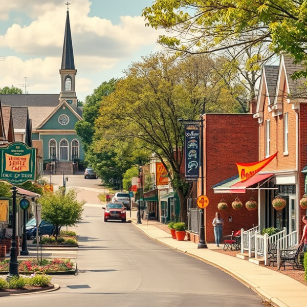 AT&T Coverage, Stores & Plans in Adams Township, Fort Wayne IN 46816 A vibrant street scene in Adams Township, Fort Wayne, IN (46816), showcasing charming mid-century homes with brick facades and quaint front porches, lined along