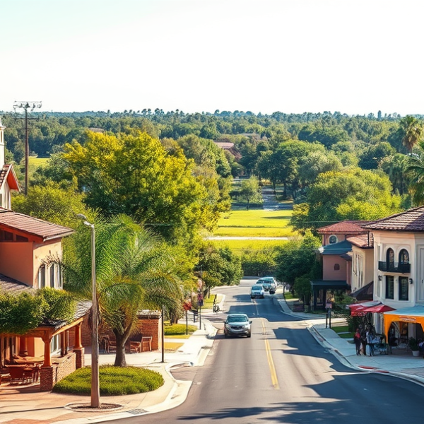 AT&T Coverage, Stores & Plans in Alafaya, Orlando FL 32825 A vibrant street scene in Alafaya, Orlando, FL 32825, showcasing a lush neighborhood with colorful murals depicting local wildlife and community heritage on res