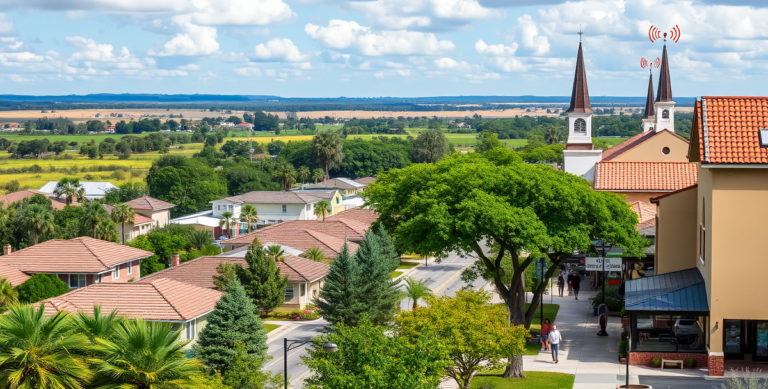 A vibrant street scene in Alafaya, Orlando, FL (zip 32828), showcasing lush green parks like Alafaya Trail Park with family picnics and jogging paths, nearby mu