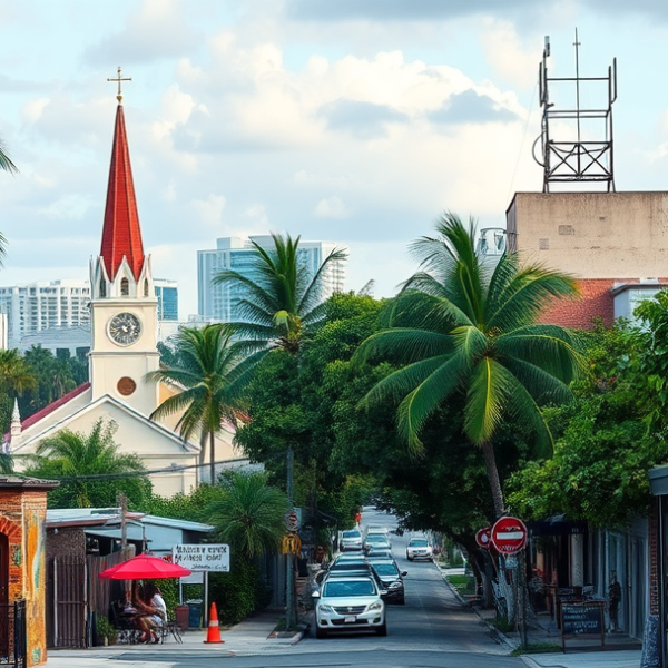 AT&T Coverage, Stores & Plans in Allapattah, Miami FL 33114 A vibrant street scene in Allapattah, Miami, FL 33114, showcasing a diverse neighborhood with colorful murals depicting Caribbean and Latin American cultural mo