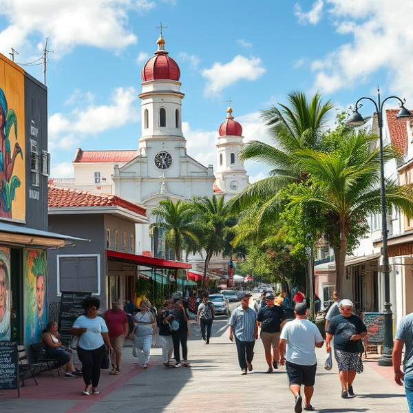 AT&T Coverage, Stores & Plans in Allapattah, Miami FL 33242 A vibrant street scene in Allapattah, Miami, FL 33242, showcasing colorful murals depicting Caribbean and Latin American cultural motifs on weathered walls, wit