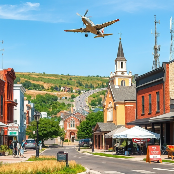 T-Mobile Plans, Coverage & Stores in Alliance Airport, Fort Worth TX 76155 A vibrant street scene in Alliance Airport, Fort Worth, TX (76155), showcasing a bustling neighborhood with murals depicting aviation history and local culture