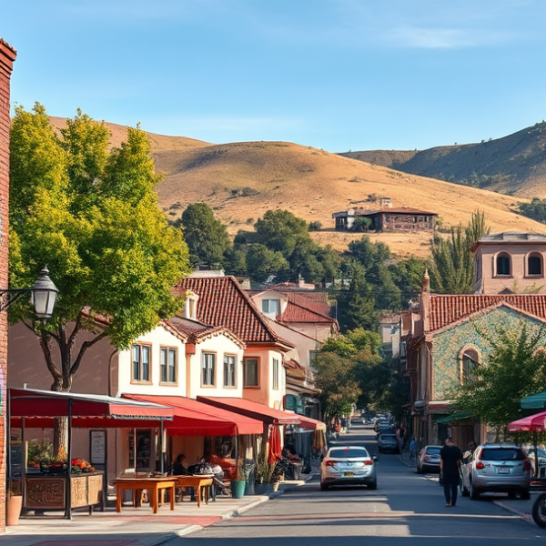 T-Mobile Plans, Coverage & Stores in Alum Rock, San Jose CA 95127 A vibrant street scene in Alum Rock, San Jose, CA 95127, showcasing colorful murals depicting local history and culture on brick walls, with a bustling neighbor