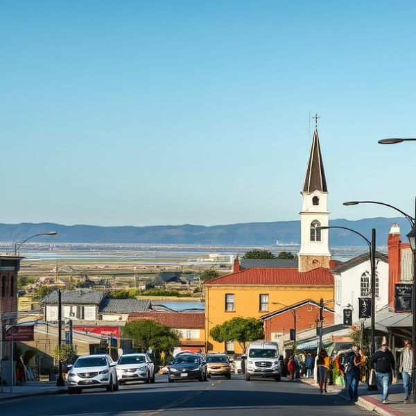 T-Mobile Plans, Coverage & Stores in Alviso, Sunnyvale CA 94089 A vibrant street scene in Alviso, Sunnyvale, CA 94089, showcasing the historic Alviso Marina County Park with views of salt flats and tidal wetlands stretching
