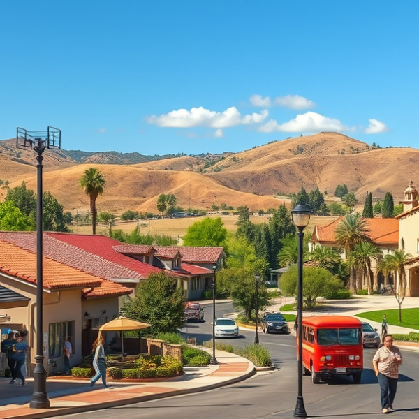 T-Mobile Plans, Coverage & Stores in Anaheim Hills, Anaheim CA 92809 A vibrant street scene in Anaheim Hills, Anaheim, CA 92809, showcasing lush rolling hills and scenic natural geography in the background, with winding suburban
