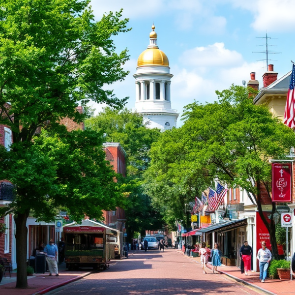 T-Mobile Plans, Coverage & Stores in Annapolis Naval Academy, Annapolis MD 21405 A vibrant street scene in Annapolis Naval Academy, Annapolis, MD 21405, showcasing historic brick townhouses with white shutters and iron balconies lining the c