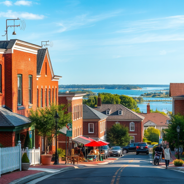 T-Mobile Plans, Coverage & Stores in Annapolis Neck, Annapolis MD 21411 A vibrant street scene in Annapolis Neck, Annapolis MD 21411, showcasing a cozy local café with outdoor seating, colorful murals inside a community center depic