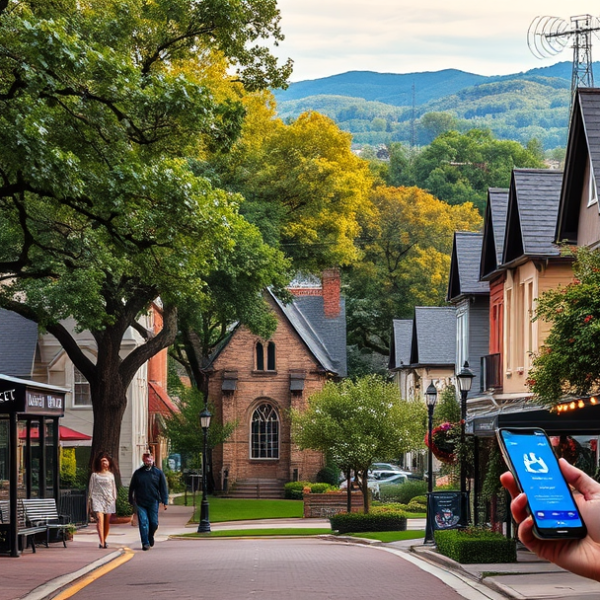 AT&T Coverage, Stores & Plans in Ansley Park, Atlanta GA 30361 A vibrant street scene in Ansley Park, Atlanta, GA 30361, showcasing historic early 20th-century Craftsman and Tudor-style homes with lush, mature oaks and magn
