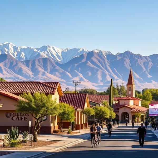 AT&T Coverage, Stores & Plans in Antelope Acres, Lancaster CA 93536 A vibrant street scene in Antelope Acres, Lancaster, CA 93536, showcasing a quiet suburban neighborhood with single-story ranch-style homes featuring stucco ext