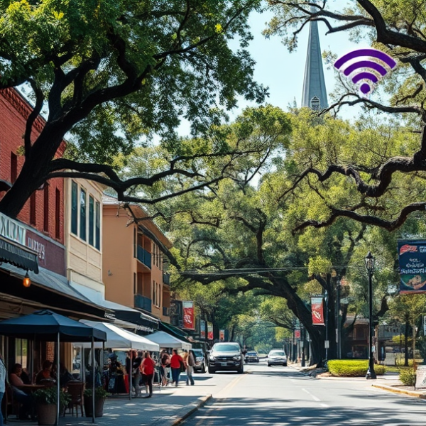 AT&T Coverage, Stores & Plans in Archer Road, Gainesville FL 32608 A vibrant street scene along Archer Road in Gainesville, FL 32608, showcasing a lively neighborhood with colorful murals depicting local history and wildlife on
