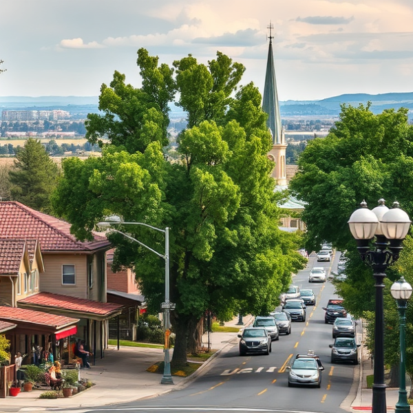 AT&T Coverage, Stores & Plans in Arden-Arcade, Sacramento CA 95866 A vibrant street scene in Arden-Arcade, Sacramento, CA 95866, showcasing a diverse neighborhood with mid-century ranch-style homes and colorful Craftsman bungal