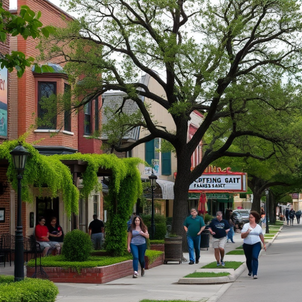 AT&T Coverage, Stores & Plans in Arlington Heights, Fort Worth TX 76107 A vibrant street scene in Arlington Heights, Fort Worth, TX (76107), showcasing charming early 20th-century Craftsman and Tudor-style homes with lush greenery l