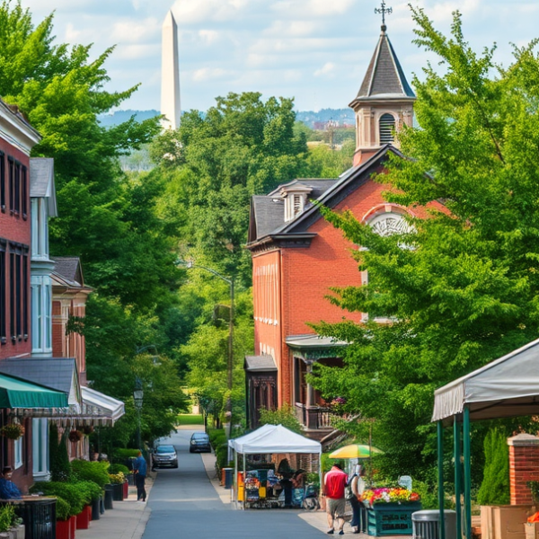 AT&T Coverage, Stores & Plans in Arlington, Washington DC 20310 A vibrant street scene in Arlington, Washington, DC (20310), showcasing a mix of historic brick townhouses and modern condos with ornate facades, nestled along