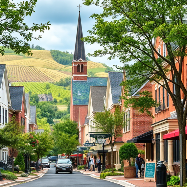 AT&T Coverage, Stores & Plans in Ashburn, Leesburg VA 20178 A vibrant street scene in Ashburn, Leesburg, VA (20178), showcasing charming suburban homes with brick facades and gabled roofs, lined along tree-shaded sidewal
