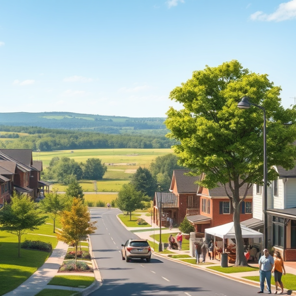 T-Mobile Plans, Coverage & Stores in Ashburn Village, Ashburn VA 20146 A vibrant street scene in Ashburn Village, Ashburn, VA 20146, featuring lush green lawns and tree-lined streets with charming suburban houses showcasing a mix o