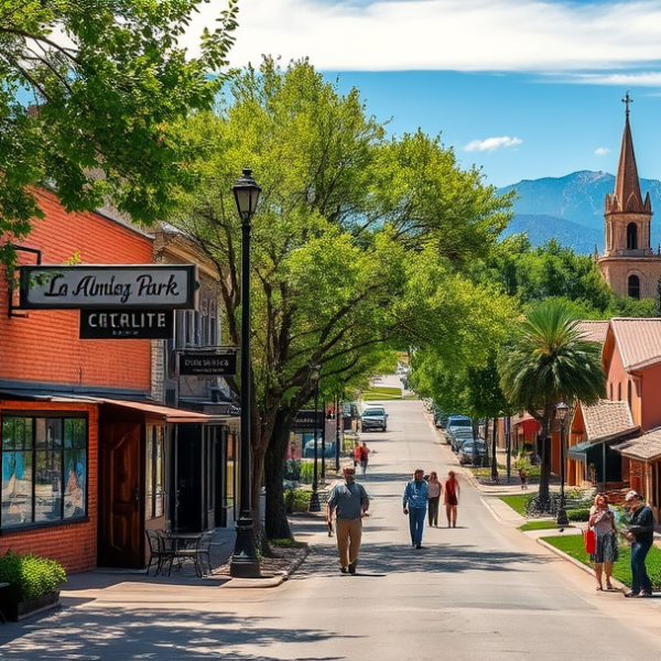 AT&T Coverage, Stores & Plans in Athmar Park, Denver CO 80223 A vibrant street scene in Athmar Park, Denver, CO 80223, showcasing colorful murals depicting local history and cultural pride adorning brick walls, with the ic