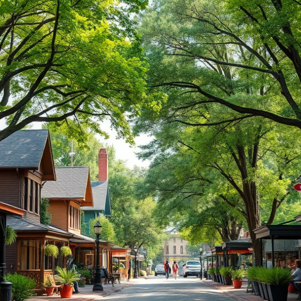 T-Mobile Plans, Coverage & Stores in Audobon Forest, Atlanta GA 30311 A vibrant street scene in Audubon Forest, Atlanta GA 30311, featuring lush green canopy overhead with mature hardwoods and pine trees lining the neighborhood. I