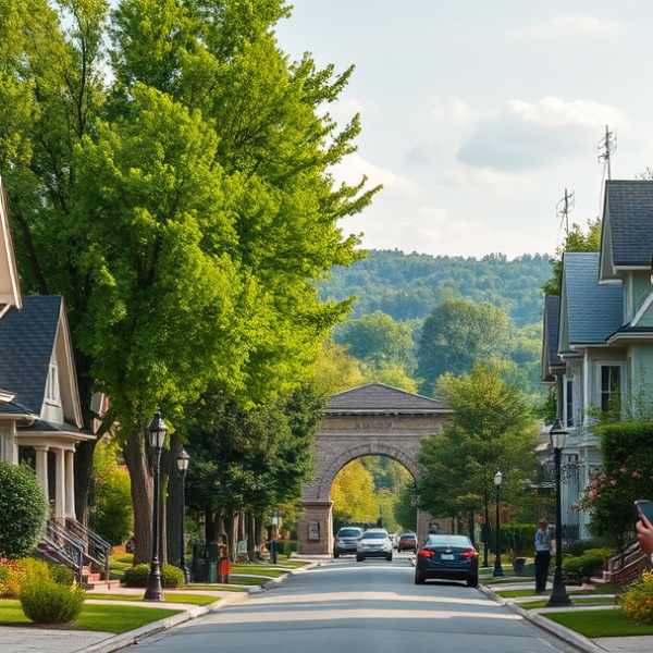 AT&T Coverage, Stores & Plans in Audubon Park, Louisville KY 40213 A vibrant street scene in Audubon Park, Louisville, KY 40213, featuring charming early 20th-century Craftsman and bungalow-style homes with lush greenery framin
