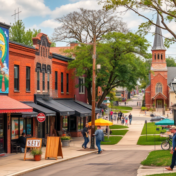 AT&T Coverage, Stores & Plans in Avondale, Kansas City MO 64117 A vibrant street scene in Avondale, Kansas City, MO (ZIP 64117), showcasing a lively neighborhood with colorful murals depicting local history and community pri