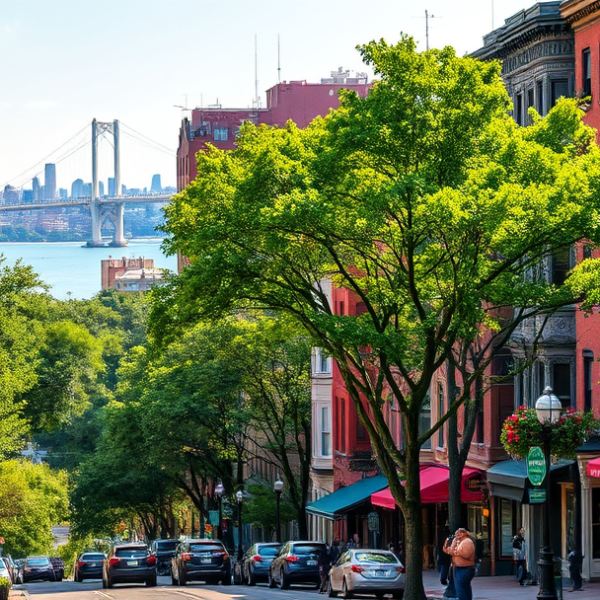 AT&T Coverage, Stores & Plans in Back Bay East, Boston MA 02116 A vibrant street scene in Back Bay East, Boston MA 02116, showcasing elegant Victorian brownstones with ornate facades, lush tree-lined boulevards, and historic