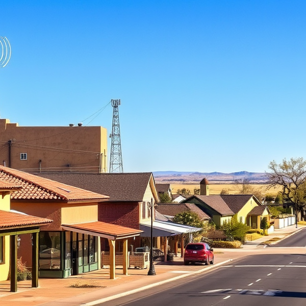 AT&T Coverage, Stores & Plans in Ballenger, Lubbock TX 79452 A vibrant street scene in Ballenger, Lubbock, TX (79452), showcasing a cozy neighborhood with classic ranch-style homes featuring stucco facades, red-tile roofs