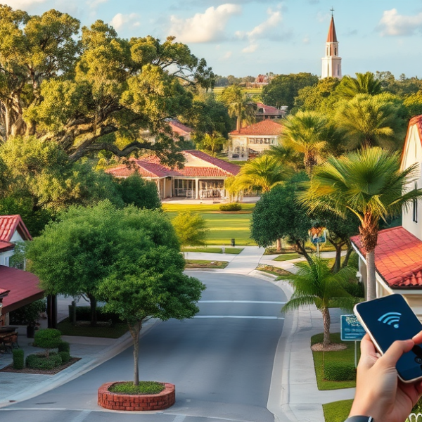 AT&T Coverage, Stores & Plans in Banyan Creek, Boynton Beach FL 33424 A vibrant street scene in Banyan Creek, Boynton Beach, FL 33424, showcasing lush tropical landscaping lining quiet residential streets with single-story ranch a