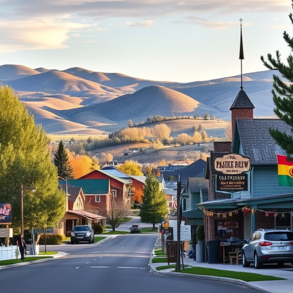 AT&T Coverage, Stores & Plans in Bar Nunn, Casper WY 82602 A vibrant street scene in Bar Nunn, Casper, Wyoming (zip 82602), showcasing a cozy neighborhood with rolling hills in the background and the nearby North Platte