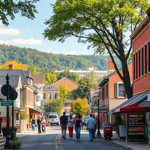 AT&T Coverage, Stores & Plans in Barboursville, Huntington WV 25717 A vibrant street scene in Barboursville, Huntington, WV (25717), showcasing a charming neighborhood with historic brick and craftsman-style houses lining tree-l