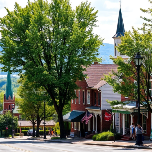 AT&T Coverage, Stores & Plans in Barboursville, Huntington WV 25725 A vibrant street scene in Barboursville, Huntington, WV 25725, showcasing a charming neighborhood with historic brick and Craftsman-style homes lining tree-line
