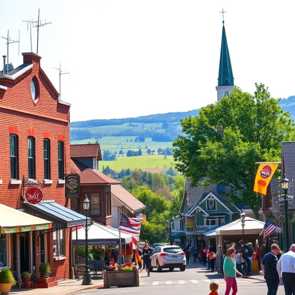 AT&T Coverage, Stores & Plans in Barboursville, Huntington WV 25755 A vibrant street scene in Barboursville, Huntington, WV 25755, showcasing a historic brick building with a colorful mural depicting local landmarks, surrounded