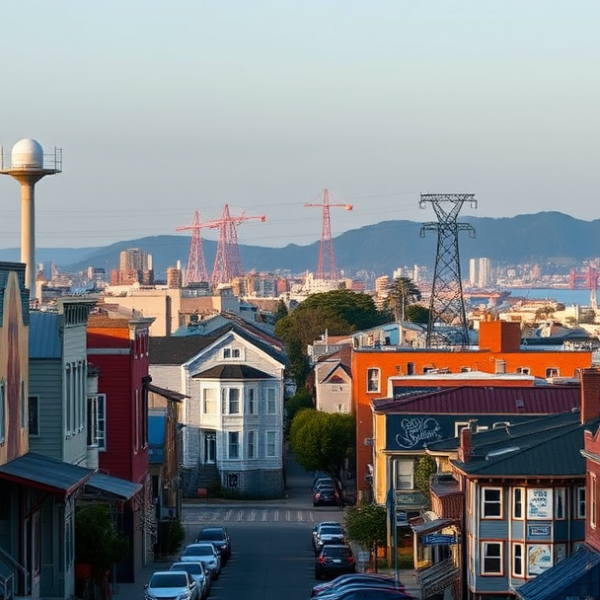 T-Mobile Plans, Coverage & Stores in Bayview, San Francisco CA 94124 A vibrant street scene in Bayview, San Francisco, CA (94124), showcasing colorful murals adorning warehouse walls and community centers, with murals depicting l