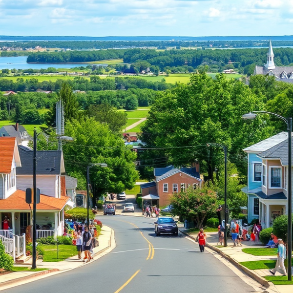 AT&T Coverage, Stores & Plans in Beachwood, Toms River NJ 08754 A vibrant street scene in Beachwood, Toms River, NJ 08754, showcasing a charming coastal neighborhood with colorful single-family homes featuring classic Cape C