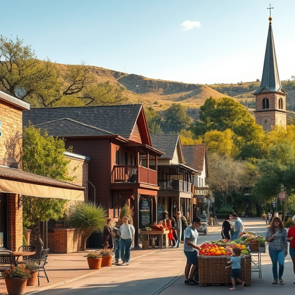 AT&T Coverage, Stores & Plans in Bee Cave, Austin TX 78733 A vibrant street scene in Bee Cave, Austin, TX (78733), showcasing the neighborhood's blend of modern and rustic charm. In the foreground, a cozy café with a ru