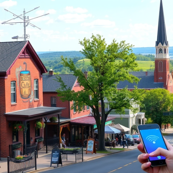 AT&T Coverage, Stores & Plans in Beechmont, Louisville KY 40215 A vibrant street scene in Beechmont, Louisville, KY 40215, showcasing a cozy neighborhood with colorful historic homes featuring brick facades, craftsman bottag