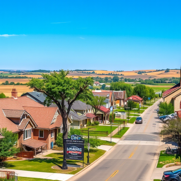 AT&T Coverage, Stores & Plans in Bel Aire, Wichita KS 67220 A vibrant street scene in Bel Aire, Wichita, KS 67220, showcasing charming suburban homes with varied architecture—ranch-style houses with brick facades, modern