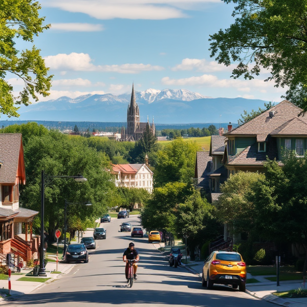 AT&T Coverage, Stores & Plans in Belcaro, Denver CO 80209 A vibrant street scene in Belcaro, Denver, CO 80209, showcasing lush tree-lined avenues with historic, stately homes featuring Craftsman bungalows and Tudor Rev
