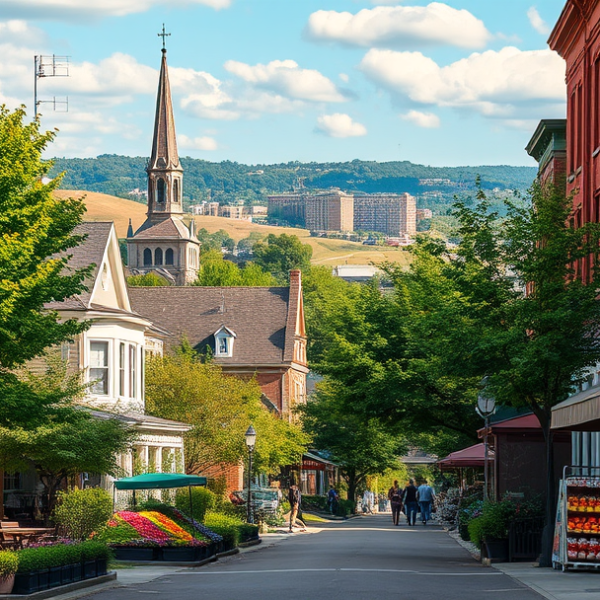 AT&T Coverage, Stores & Plans in Belmont-Hillsboro, Nashville TN 37212 A vibrant street scene in Belmont-Hillsboro, Nashville TN 37212, showcasing charming historic homes with brick facades, lush trees lining the sidewalk, and a co