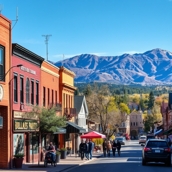 T-Mobile Plans, Coverage & Stores in Berkeley, Denver CO 80212 A vibrant street scene in Berkeley, Denver, CO 80212, bustling with local life. Charming vintage brick storefronts line the sidewalk, featuring cozy cafés like