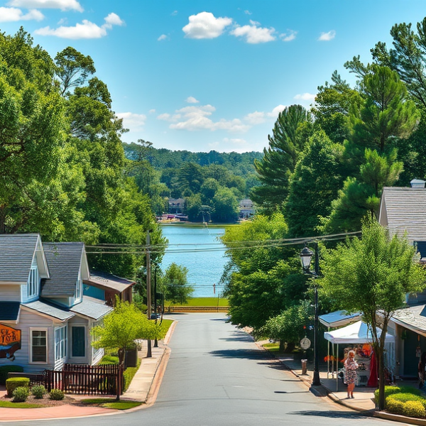AT&T Coverage, Stores & Plans in Berkeley Lake, Norcross GA 30092 A vibrant street scene in Berkeley Lake, Norcross, GA 30092, showcasing lush greenery and quaint residential homes with charming craftsman and ranch-style archi