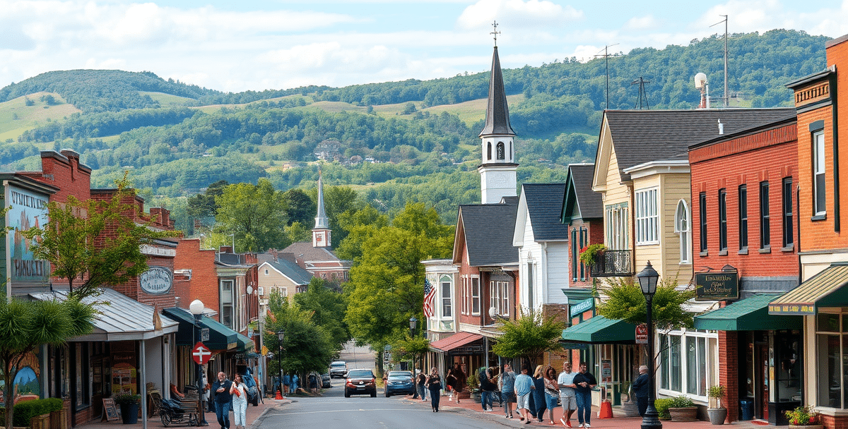A vibrant street scene in bessemer city, gastonia, nc (28054), featuring a charming downtown area with colorful murals depicting local history and community lif