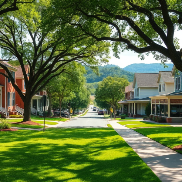 T-Mobile Plans, Coverage & Stores in Beverly Woods, Charlotte NC 28287 A vibrant street scene in Beverly Woods, Charlotte, NC 28287, featuring lush green lawns and mature oak trees lining quiet residential streets with charming, we
