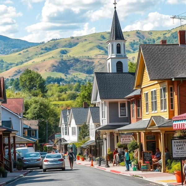 AT&T Coverage, Stores & Plans in Big Chimney, Charleston WV 25302 A vibrant street scene in Big Chimney, Charleston, WV 25302, showcasing a cozy neighborhood with historic Craftsman and early 20th-century houses featuring invi