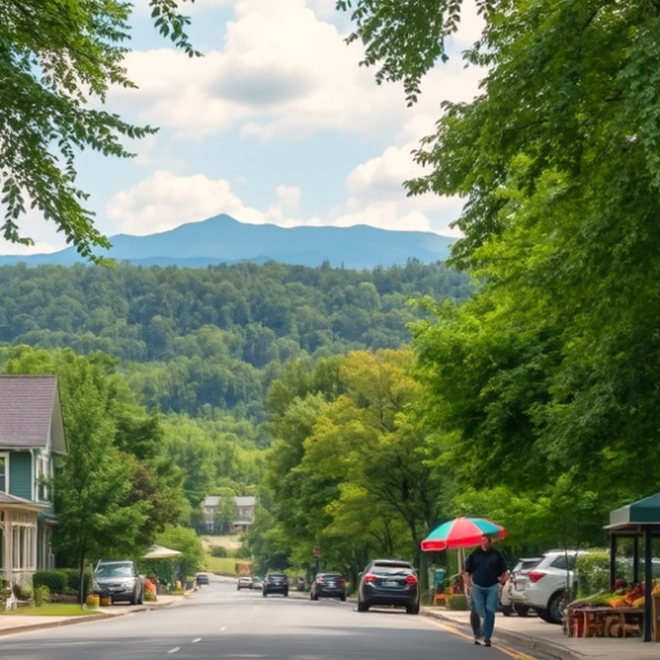 T-Mobile Plans, Coverage & Stores in Biltmore Forest, Asheville NC 28805 A realistic street scene in Biltmore Forest, Asheville, NC 28805, showcasing lush green canopy-lined streets with stately early 20th-century homes featuring Cra