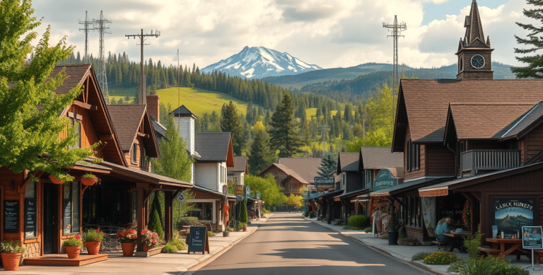 A realistic street scene in black forest, colorado springs, co 80908, showcasing lush green landscapes and rolling hills in the background, with distant views o
