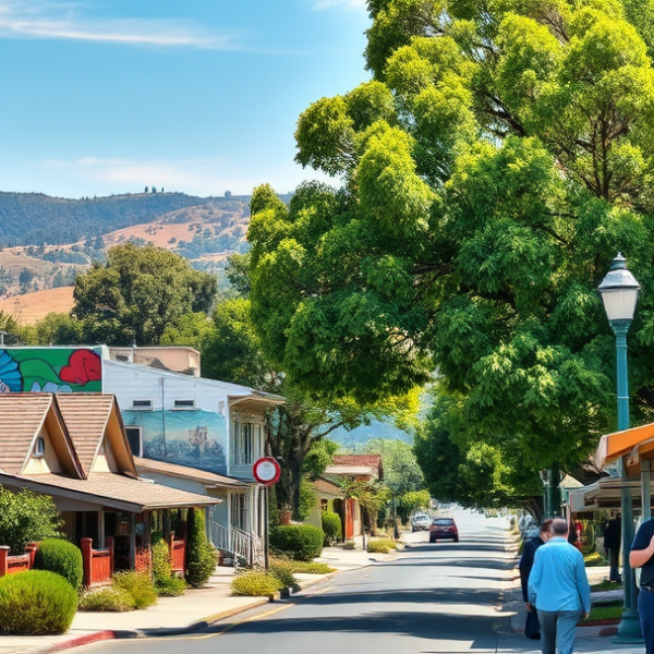 T-Mobile Plans, Coverage & Stores in Blackford, San Jose CA 95117 A vibrant street scene in Blackford, San Jose, CA (95117), showcasing a cozy neighborhood with mid-century ranch homes and colorful bungalows, lush greenery lin
