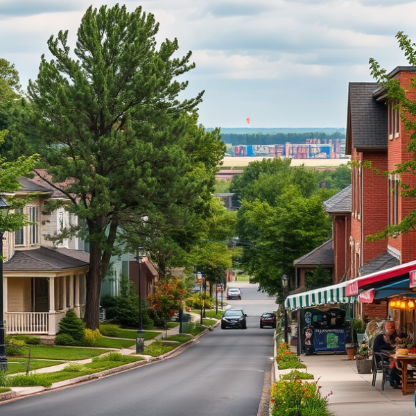AT&T Coverage, Stores & Plans in Bloomington, Minneapolis MN 55438 A vibrant street scene in Bloomington, Minneapolis, MN 55438, showcasing a mix of charming suburban homes with mid-century modern architecture and cozy brick ho
